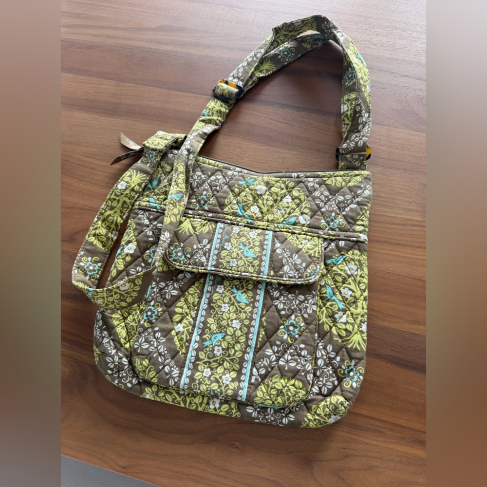 Vera Bradley Quilted Shoulder/Crossbody Bag. Brown/lime/turquoise.
